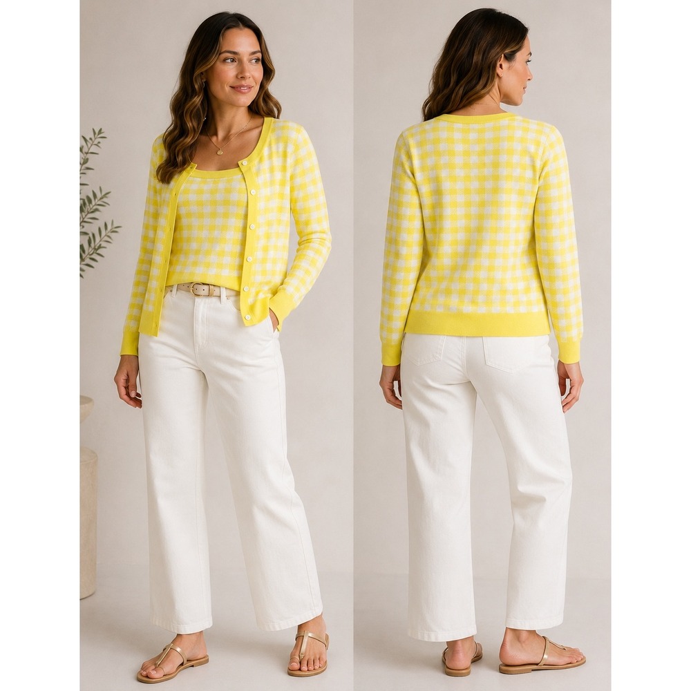NWT Zero Degrees Celsius Yellow Gingham Cardigan and Tank Sweater‎ Set M